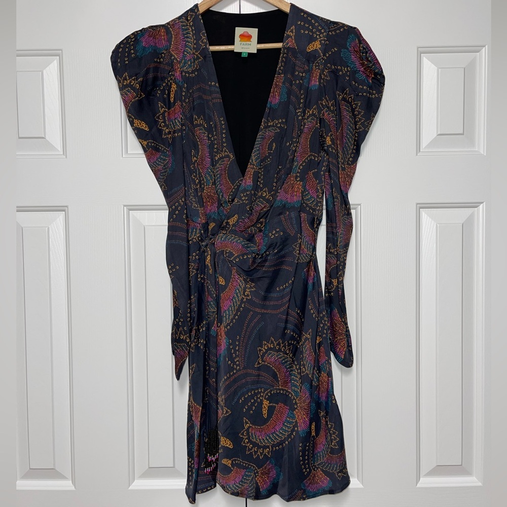 Farm Rio Sequin Toucans Wrap Dress Mini Dress